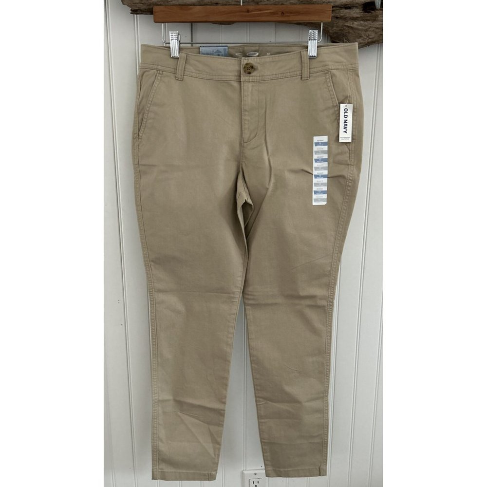 OLD NAVY Pants WOMEN'S 12 Regular SKINNY CHINO Cotton Stretch NEW Khaki Beige